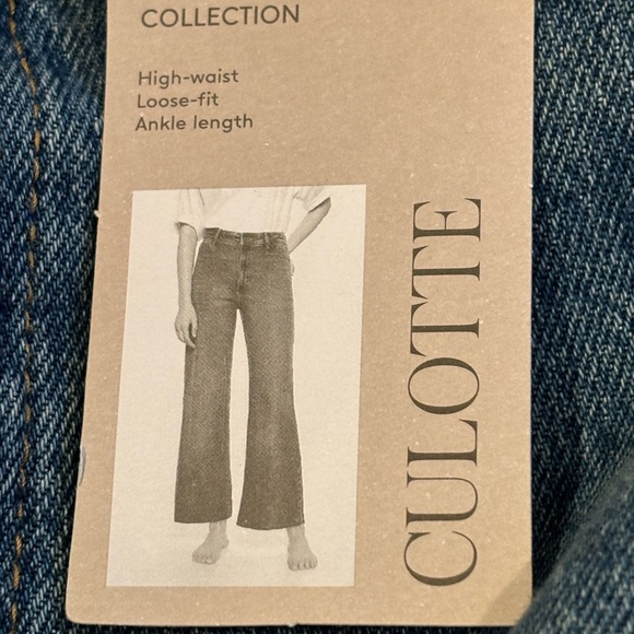 NWT Mango High Waisted Wide-Leg Coulotte Blue Jeans sz 14 - Picture 3 of 7